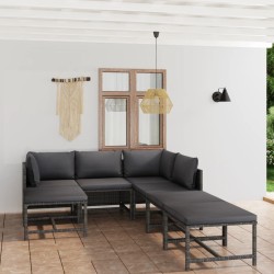 vidaXL Set de muebles de jardín 7 pzas y cojines ratán sintético gris