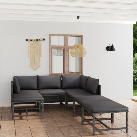 vidaXL Set de muebles de jardín 7 pzas y cojines ratán sintético gris
