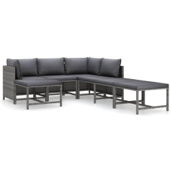 vidaXL Set de muebles de jardín 7 pzas y cojines ratán sintético gris