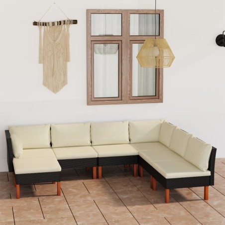 vidaXL Set de muebles de jardín 7 pzas y cojines ratán sintético negro