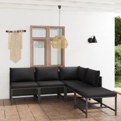 vidaXL Set de muebles de jardín 5 pzas y cojines ratán sintético gris