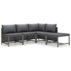 vidaXL Set de muebles de jardín 5 pzas y cojines ratán sintético gris