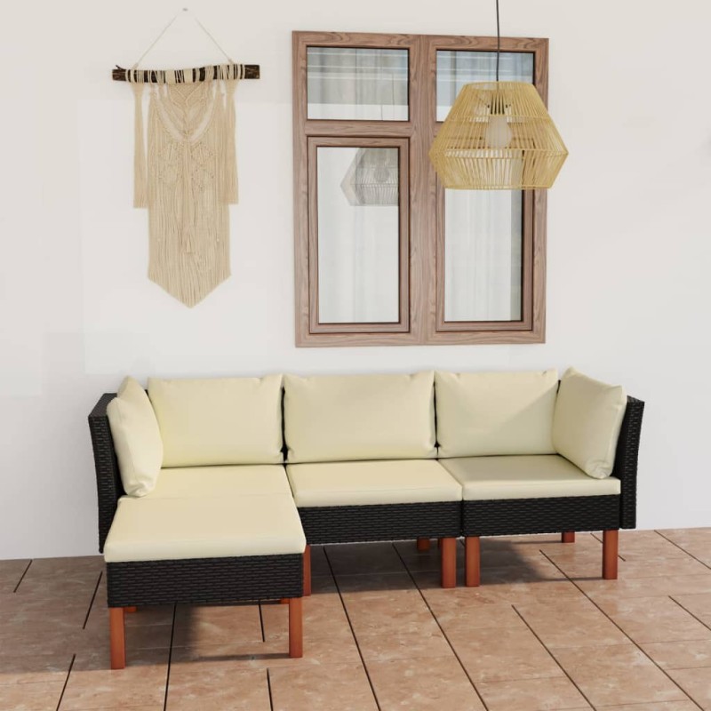 vidaXL Set de muebles de jardín 4 pzas y cojines ratán sintético negro vidaXL Set de muebles de jardín 4 pzas y cojines ratán sintético negro