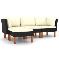 vidaXL Set de muebles de jardín 4 pzas y cojines ratán sintético negro