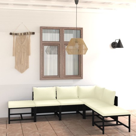 vidaXL Set de muebles de jardín 6 pzas y cojines ratán sintético negro