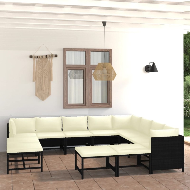 vidaXL Set de muebles de jardín 12 pzas cojines ratán sintético negro vidaXL Set de muebles de jardín 12 pzas cojines ratán sintético negro