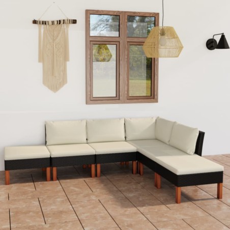 vidaXL Set de muebles de jardín 6 pzas y cojines ratán sintético negro