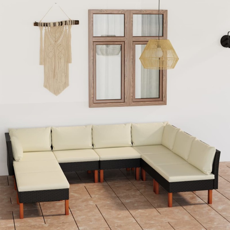 vidaXL Set de muebles de jardín 8 pzas y cojines ratán sintético negro vidaXL Set de muebles de jardín 8 pzas y cojines ratán sintético negro