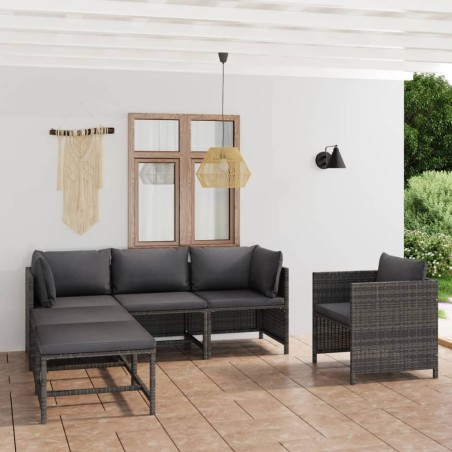 vidaXL Set de muebles de jardín 6 pzas y cojines ratán sintético gris
