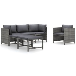 vidaXL Set de muebles de jardín 6 pzas y cojines ratán sintético gris