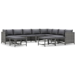 vidaXL Set de muebles de jardín 12 pzas y cojines ratán sintético gris