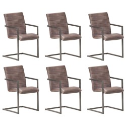vidaXL Sillas voladizas de comedor 6 unidades cuero auténtico marrón
