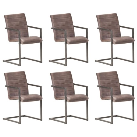 vidaXL Sillas voladizas de comedor 6 unidades cuero auténtico marrón