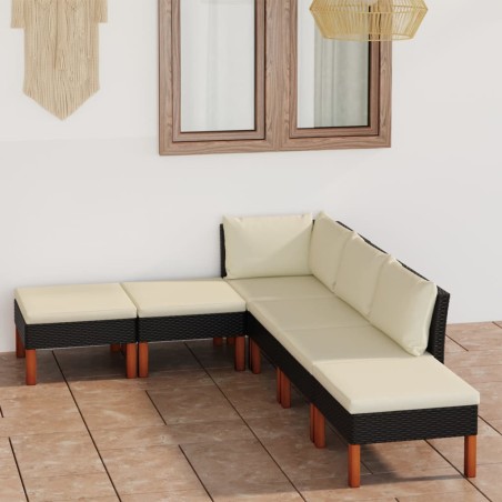 vidaXL Set de muebles de jardín 6 pzas y cojines ratán sintético negro