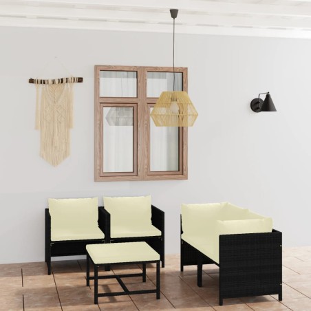 vidaXL Set de muebles de jardín 5 pzas y cojines ratán sintético negro