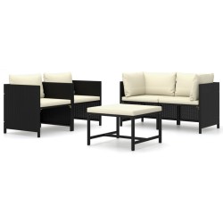 vidaXL Set de muebles de jardín 5 pzas y cojines ratán sintético negro