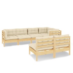 vidaXL Muebles de jardín 7 pzas y cojines madera maciza de pino crema