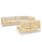 vidaXL Muebles de jardín 7 pzas y cojines madera maciza de pino crema vidaXL Muebles de jardín 7 pzas y cojines madera maciza de pino crema