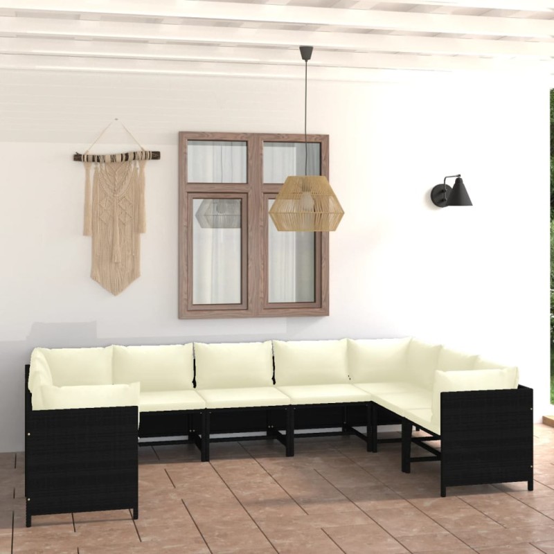 vidaXL Set de muebles de jardín 9 pzas y cojines ratán sintético negro vidaXL Set de muebles de jardín 9 pzas y cojines ratán sintético negro