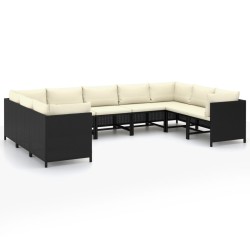 vidaXL Set de muebles de jardín 9 pzas y cojines ratán sintético negro