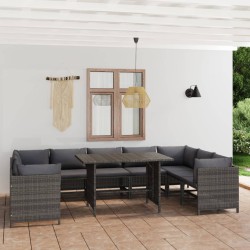 vidaXL Set de muebles de jardín 10 pzas y cojines ratán sintético gris