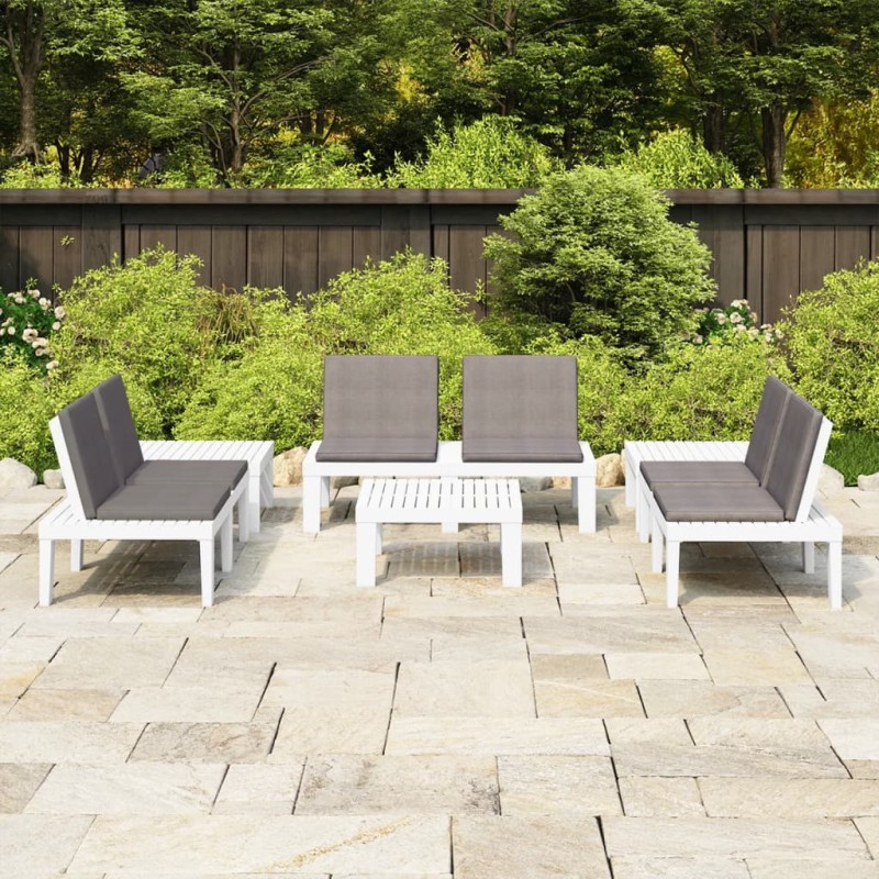 vidaXL Set de muebles de jardín 6 piezas con cojines plástico blanco vidaXL Set de muebles de jardín 6 piezas con cojines plástico blanco