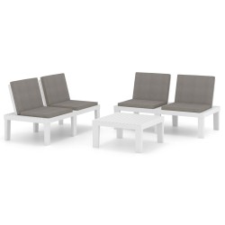 vidaXL Set de muebles de jardín 3 piezas con cojines plástico blanco
