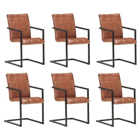 vidaXL Sillas voladizas de comedor 6 unidades cuero auténtico marrón