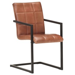 vidaXL Sillas voladizas de comedor 6 unidades cuero auténtico marrón