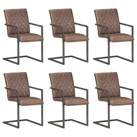 vidaXL Sillas voladizas de comedor 6 unidades cuero auténtico marrón