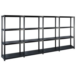 vidaXL Estanterías almacenaje 4 niveles plástico negro 244x30,5x130 cm