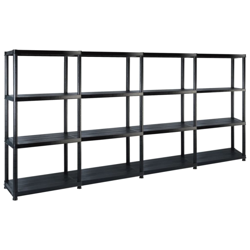 vidaXL Estanterías almacenaje 4 niveles plástico negro 244x30,5x130 cm vidaXL Estanterías almacenaje 4 niveles plástico negro 244x30,5x130 cm
