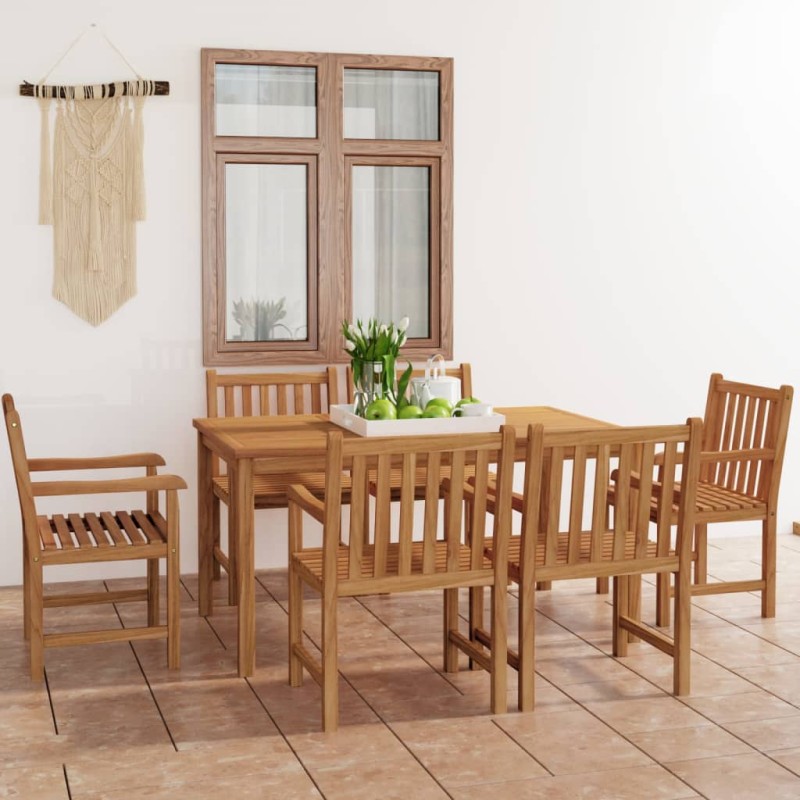 vidaXL Conjunto de comedor de jardín 7 piezas madera maciza de teca vidaXL Conjunto de comedor de jardín 7 piezas madera maciza de teca