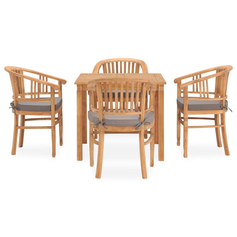 vidaXL Set de comedor de jardín 5 pzas y cojines madera maciza de teca vidaXL Set de comedor de jardín 5 pzas y cojines madera maciza de teca