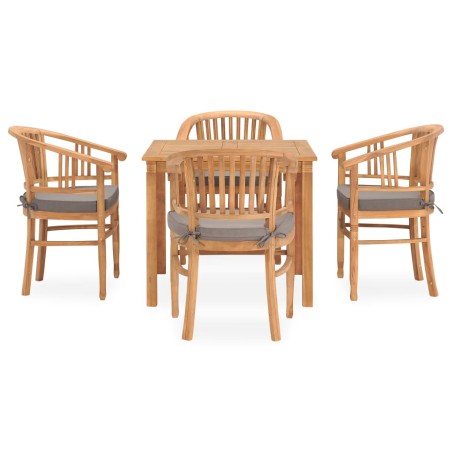 vidaXL Set de comedor de jardín 5 pzas y cojines madera maciza de teca