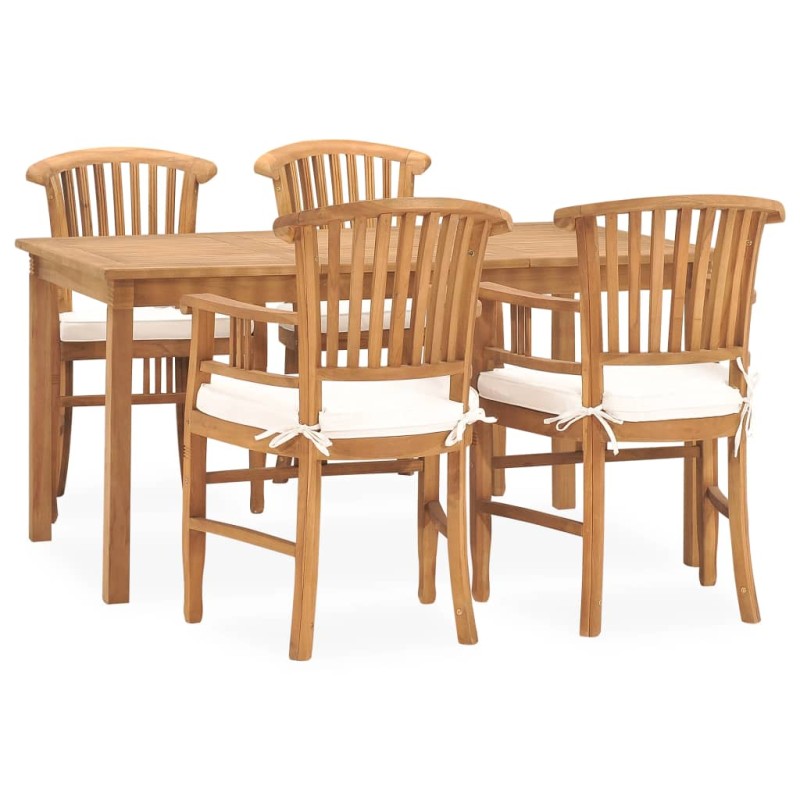 vidaXL Set de comedor de jardín 5 pzas y cojines madera maciza de teca