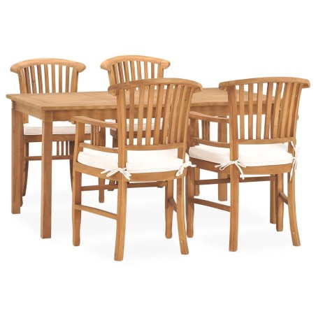 vidaXL Set de comedor de jardín 5 pzas y cojines madera maciza de teca