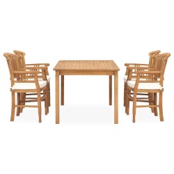 vidaXL Set de comedor de jardín 5 pzas y cojines madera maciza de teca
