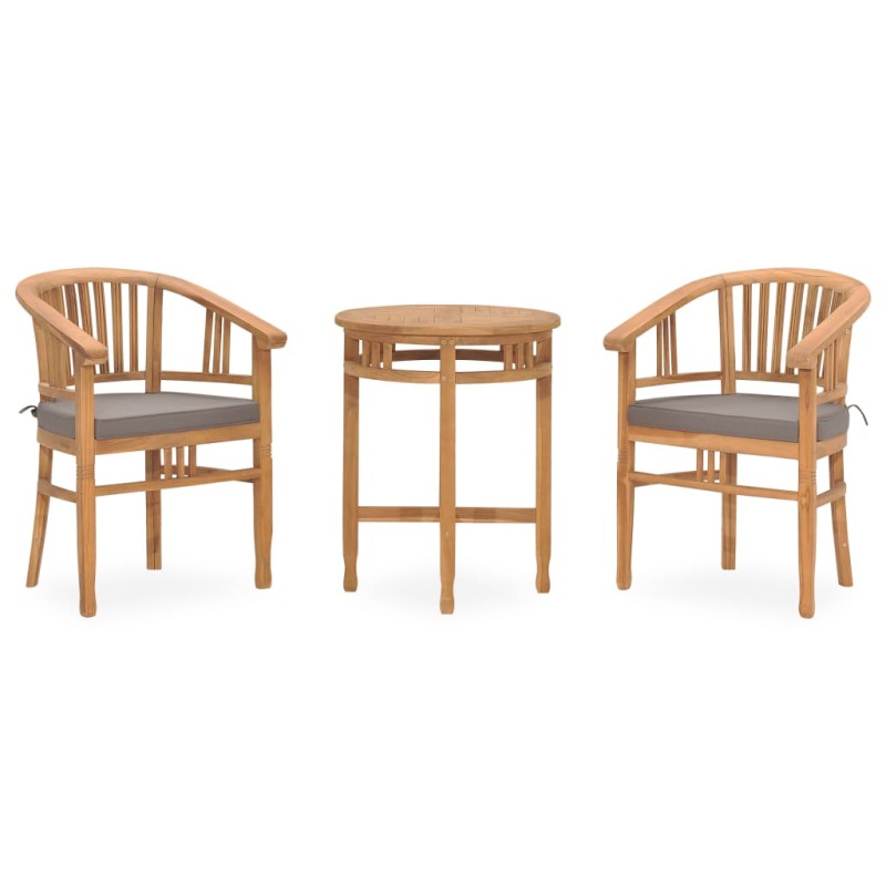 vidaXL Set de comedor de jardín 3 pzas y cojines madera maciza de teca vidaXL Set de comedor de jardín 3 pzas y cojines madera maciza de teca