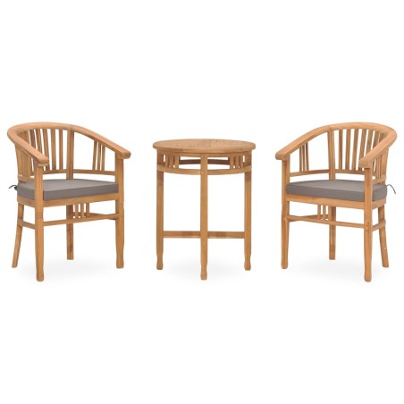 vidaXL Set de comedor de jardín 3 pzas y cojines madera maciza de teca