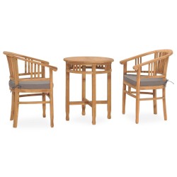 vidaXL Set de comedor de jardín 3 pzas y cojines madera maciza de teca
