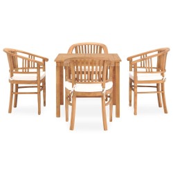 vidaXL Set de comedor de jardín 5 pzas y cojines madera maciza de teca