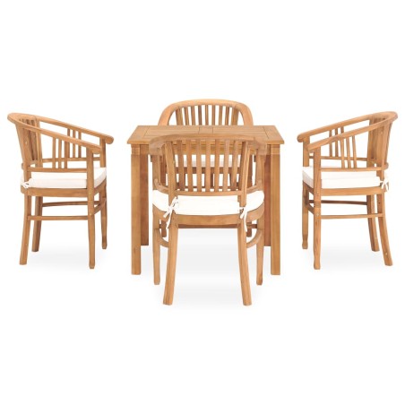 vidaXL Set de comedor de jardín 5 pzas y cojines madera maciza de teca