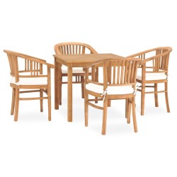 vidaXL Set de comedor de jardín 5 pzas y cojines madera maciza de teca