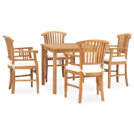 vidaXL Set de comedor de jardín 5 pzas y cojines madera maciza de teca