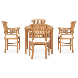 vidaXL Set de comedor de jardín 5 pzas y cojines madera maciza de teca
