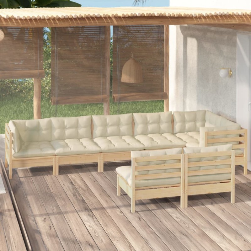 vidaXL Muebles de jardín 8 pzas y cojines madera maciza de pino crema vidaXL Muebles de jardín 8 pzas y cojines madera maciza de pino crema