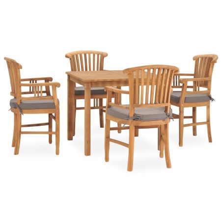 vidaXL Set de comedor de jardín 5 pzas y cojines madera maciza de teca