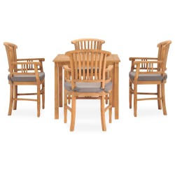 vidaXL Set de comedor de jardín 5 pzas y cojines madera maciza de teca