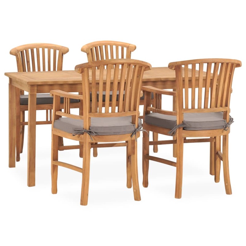 vidaXL Set de comedor de jardín 5 pzas y cojines madera maciza de teca vidaXL Set de comedor de jardín 5 pzas y cojines madera maciza de teca